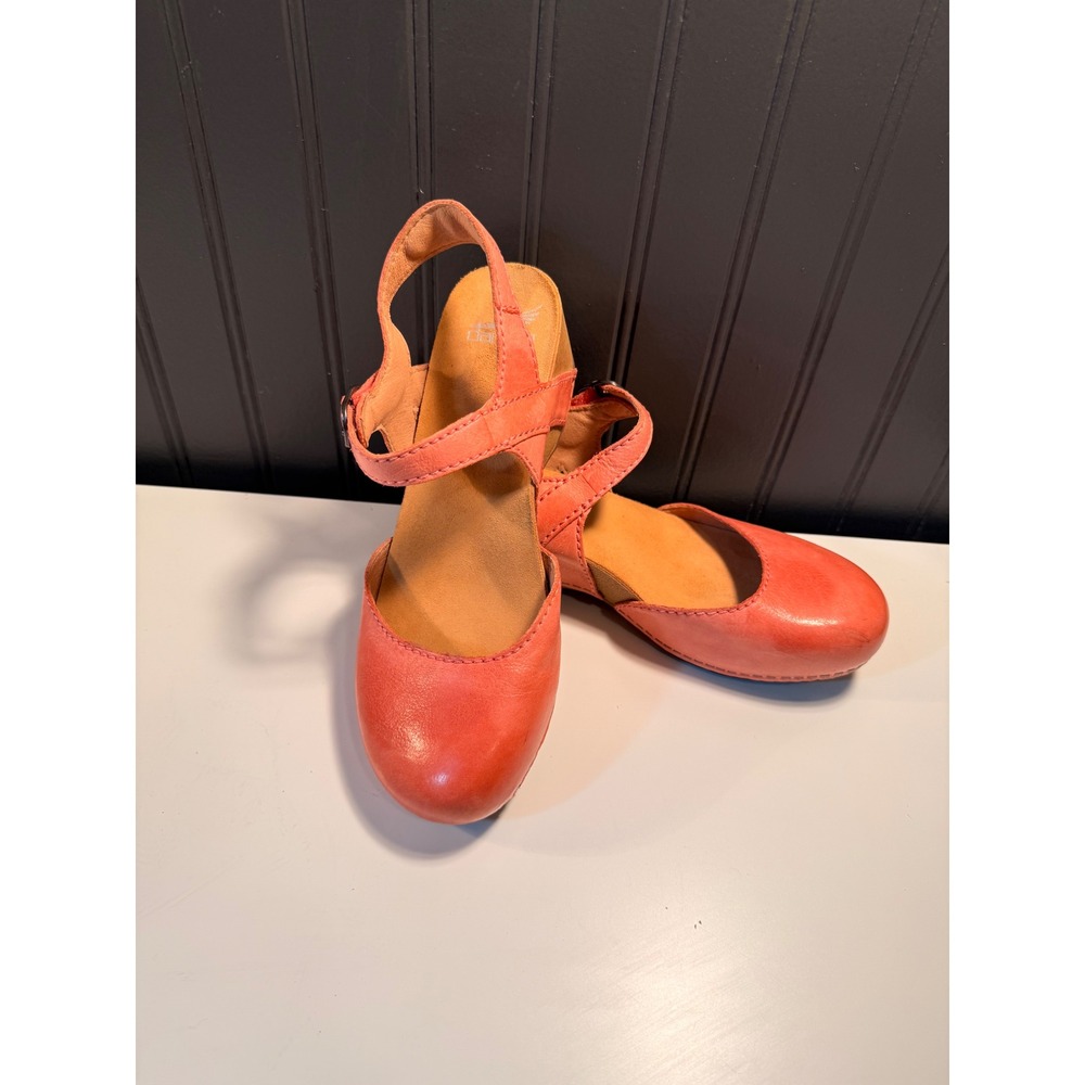Dansko Coral Pink Leather Mary Jane Wedge Sandals Clogs EU 38 US 7.5-8